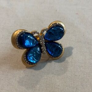 Blue and Gold Crystal Butterfly Brooch Ring